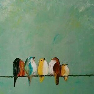 16x24 Colorful Songbirds on Wire Art Print Unframed Canvas Art Print Wall Decor
